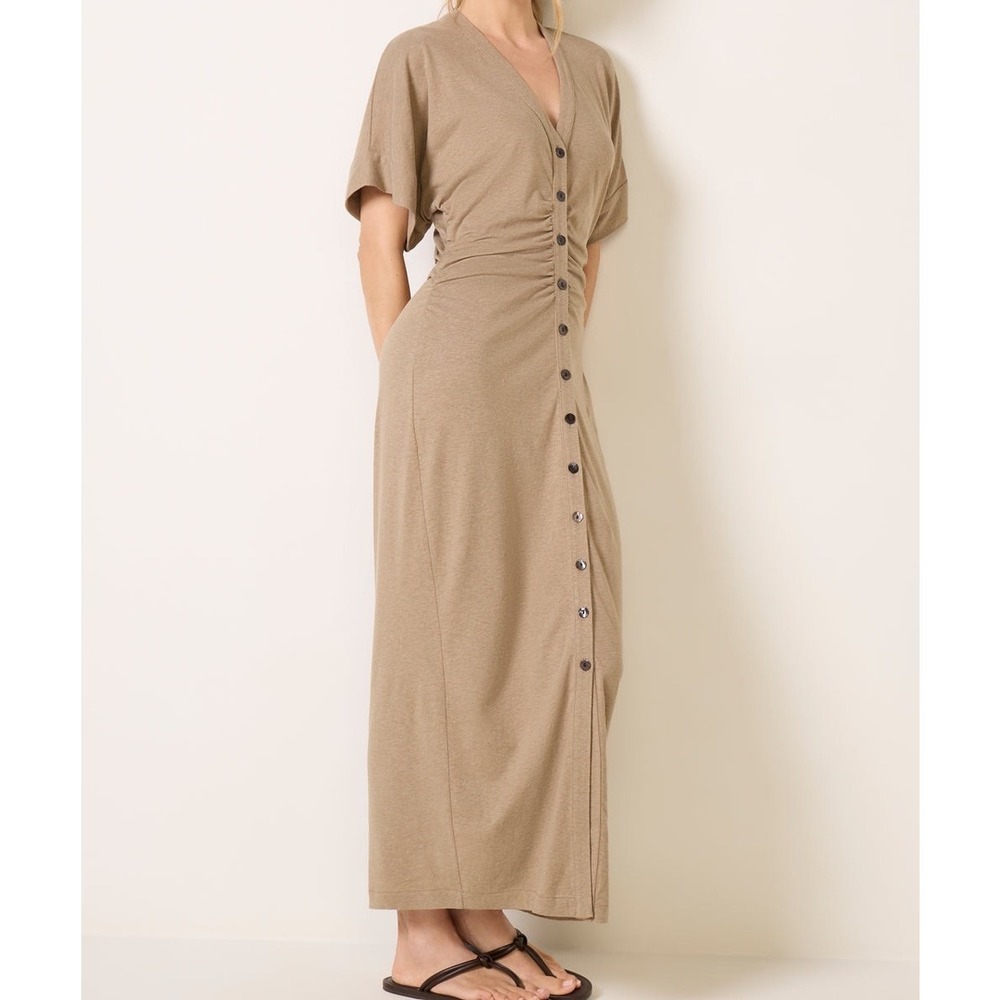 NEW Faherty Cotton Hemp Max, SMALL Tan | Ruched Organic Boho Earthy NWT Evereve